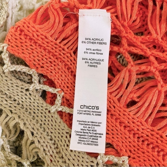 Chico’s Gloria Color Block Open Knit Crochet Sweater Size XL/16 - Picture 9 of 10